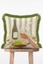 Verde Bistro Wine and Grape Patterned Striped Green Fringed Throw Pillow Cover