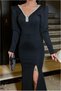 V Detailed Evening Dress Stone Dress Collar Long Sleeves - 2