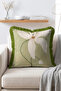 Sage Magnolia White Magnolia Patterned Sage Green Fringed Throw Pillow Cover - 3