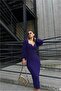 Double-Breasted Dress with Collar, Midi Length, Balloon Sleeves - 2