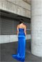 Satin Detailed Strapless Evening Dress Stone Fabric Dress - 4