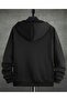 3 Thread Black Believe Yourself Zippered Winter Cardigan - Printed Oversize Hooded Jacket - 2