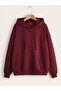 3 Thread Burgundy Basic Plain Zippered Winter Cardigan - Oversize Embroidered Hooded