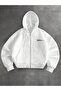 3 Thread White Miami Lettering Zippered Winter Cardigan - Printed Oversize Hooded Jacket - 3