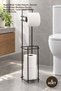 5 Pieces Toilet Paper Holder with Stand – Black Metal with Spare Container, Floor-Standing, No-Assembly Bathroom Organizer, Toilet Paper Holder
