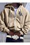 3 Thread Beige La Los Angeles Design Zippered Winter Cardigan - Printed Oversize Hooded Jacket