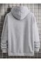 3 İplik Gray H Good Life Zippered Winter Cardigan - Printed Oversize Hooded Jacket - 2