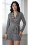 Women's Long Sleeve Double Breasted Collar Belted Houndstooth Pattern Diver Fabric Mini Dress - 6