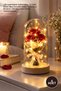 4 Pieces Rose Bouquet Led Cloche – Transparent Cloche with Led Lighting, Bouquet of Three Roses, Table Nightstand Decor Three Rose Bouquet, Led Decorative Cloche