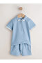 100% Cotton Blue Short Sleeve 2 Piece Bottom Top Shorts-T-Shirt Set Alyw63073 - 3