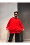 Long Sleeve Cycling Comfortable Ribbed Collar Red Plus Size Flexible Loose Fit Long Sleeve T-Shirt - 2
