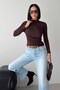 Women's Half Turtleneck Draped Shoulder Long Sleeve Sandy Fabric Blouse - 3