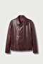 Men's Boxy Fit Leather Jacket with Metal Buckle in Burgundy