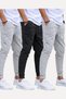 Set of 3 Unisex Regular Fit Ribbed Leggings in Black, Gray, Navy Blue, Colored Sweatpants, Sports Sweatpants