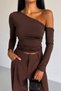 Women's One-Shoulder Open Long Sleeve Sandy Fabric Blouse - 5