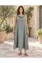Khaki Color Degaje Collar Pocket Detailed Italian Linen Dress