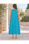 Turquoise Color Degaje Collar Pocket Detailed Italian Linen Dress - 2