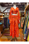 Orange Color Gold Detailed Silk Trousers and Blouse Set - 8