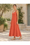 Pomegranate Flower Double Brooch Detailed Strap Casual Italian Linen Dress - 4