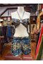 Green Color Shawl Patterned Silk Bustier Shorts Set - 2