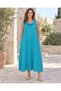 Turquoise Color Degaje Collar Pocket Detailed Italian Linen Dress