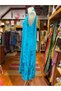 Turquoise Color Degaje Collar Pocket Detailed Italian Linen Dress - 7