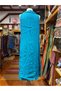 Turquoise Color Degaje Collar Pocket Detailed Italian Linen Dress - 8