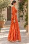 Orange Color Gold Detailed Silk Trousers and Blouse Set - 3
