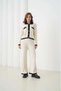 Women's Ecru Black Collar Detailed Jacket and Trousers Knitwear Set - 3