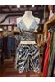 Navy Blue Color Gold Detailed Silk Shorts Crop Kimono Three-Piece Set - 7