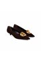 Gold Detailed Suede Pointed Toe Low Heel Shoes - 4