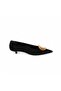 Gold Detailed Suede Pointed Toe Low Heel Shoes - 2