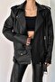 Trend Prd Oversize Long Women's Black Leather Jacket - 2