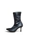 Women's Stretch Leather Pointed Toe Warm Lined Zippered 7cm Thin Heel Boots Bootie - 4