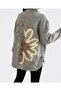 Oversized Denim Jacket with Floral Pattern on the Back, Signature Design and Glitter - Blue