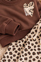 Leopard Patterned Heart Detailed Girls' Top and Bottom Set Brown - 7