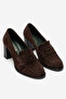 Genuine Leather Saddler Detailed Orthopedic Sole Women's Heeled Shoes Loafer Brown Suede Farrah - 2