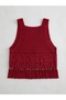 Hand Knitted Cotton Thread Vest with Motifs and Tassels - 3