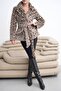 Leopard Patterned Design Double-Breasted Fur Jacket with Shawl Detail - 3