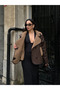 Women's Oversize Laminated Plush Fur Coat Jacket - 6