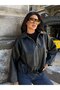 Bomber Oversize Leather Jacket with Belt Detail - 2