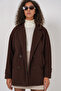 9143 Women's Double Breasted Lapel Stamp Coat - Brown - 2
