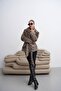 Leopard Patterned Design Double-Breasted Fur Jacket with Shawl Detail - 8