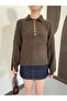 Button Detailed Collared Sleeve Patterned Knitwear Sweater - 4