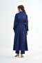 Belted Double-Breasted Overcoat - Navy - 4