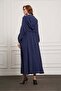 Hooded Cupro Overcoat with Drawstring Waist - Indigo - 3