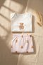 Baby Girl 100% Cotton Pink Bear Patterned 2-Piece Set - Long Sleeve Bodysuit and Stretchy Pants Set - 7