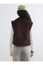 Vizyon New Season Brown Fur Collar Suede Look Women's Vest - 5