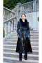 Glossy Belted Long Coat - Black