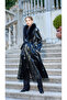 Glossy Belted Long Coat - Black - 4